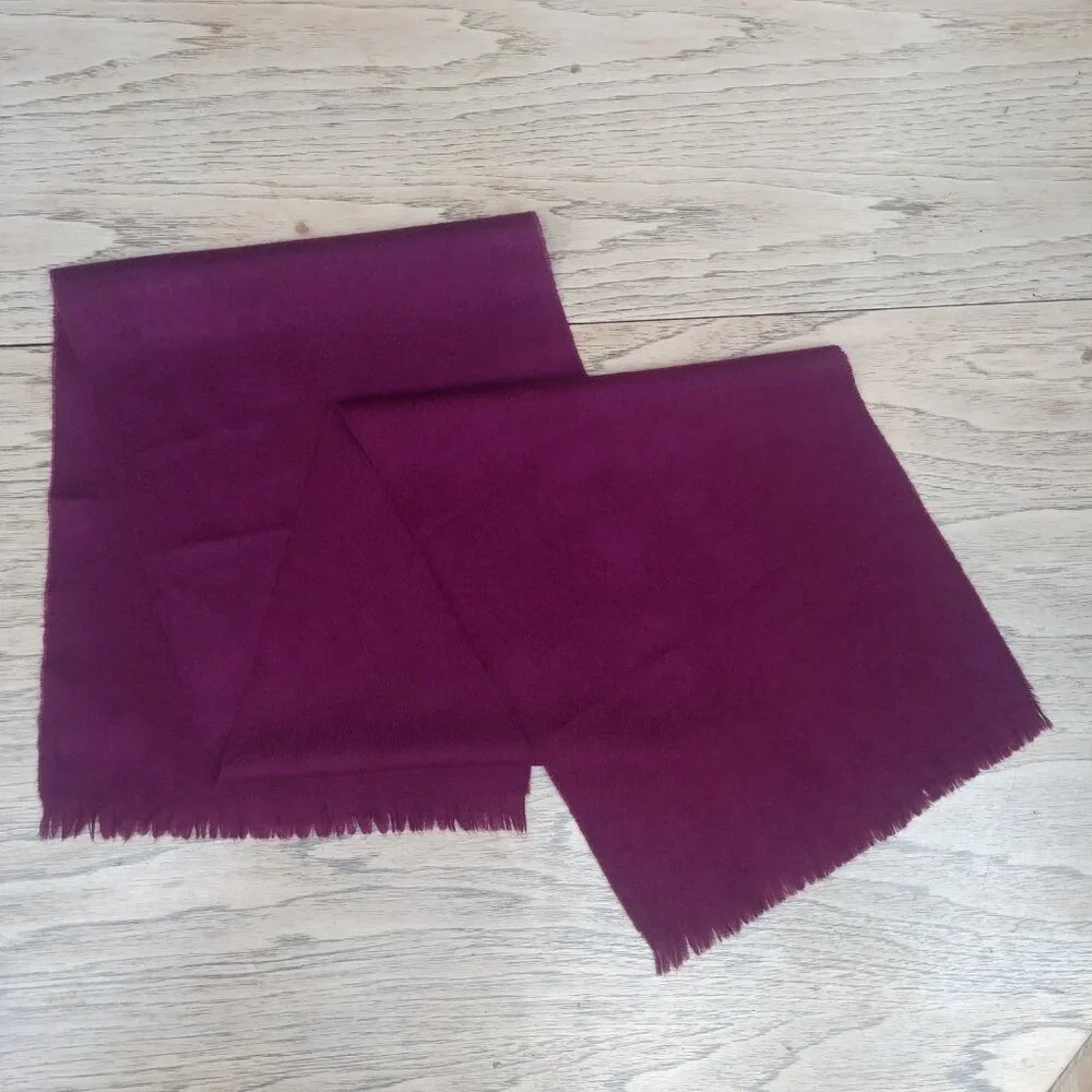 Burgundy maroon cashmere scarf with subtle fringe